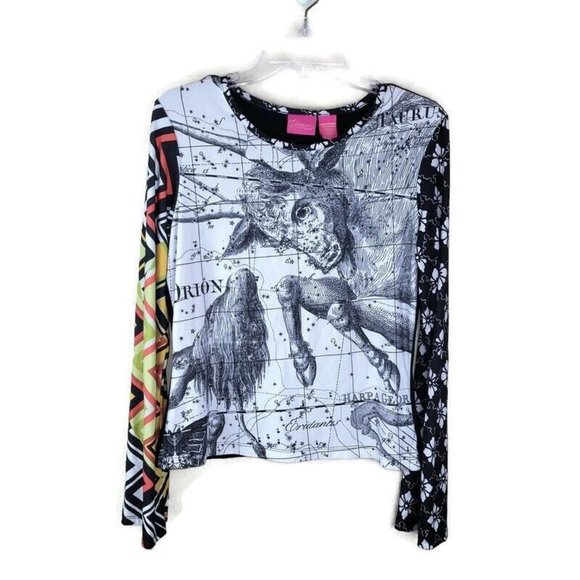 Thalia Sodi Womens Size M Astrological Taurus Orion Long Sleeve Patternblock Tee - Picture 1 of 12